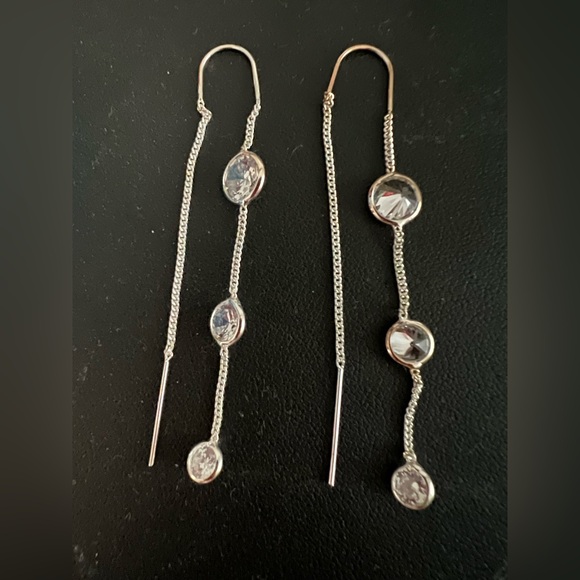 Elegant Silver Drop Earrings Sterling Silver Ear Threader Earrings with CZ NIB - Picture 1 of 3